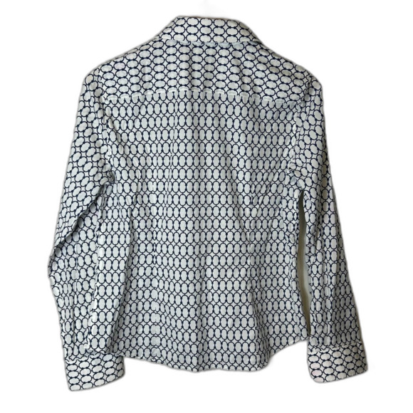 Talbots White Blue Chain Print Wrinkle Resistant LS Button Front Shirt Size 12 - Picture 7 of 15